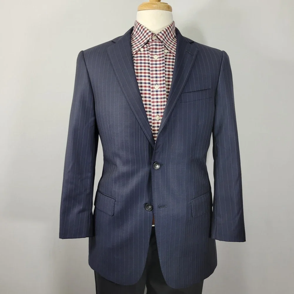 Hart Schaffner Marx Men's Sport Coat Blazer Navy Striped Herringbone‎ 40R